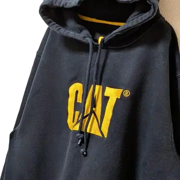캐터필러 풀오버 자수 후드 맨투맨 블랙 L 구제 의류