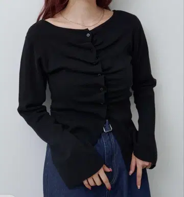 프론트 개더 니트 가디건