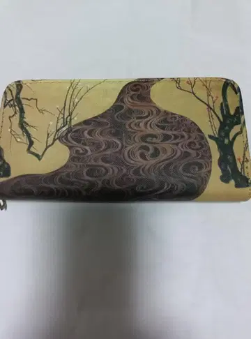 물결 무늬 장지갑 새상품 베이지 다크 브라운