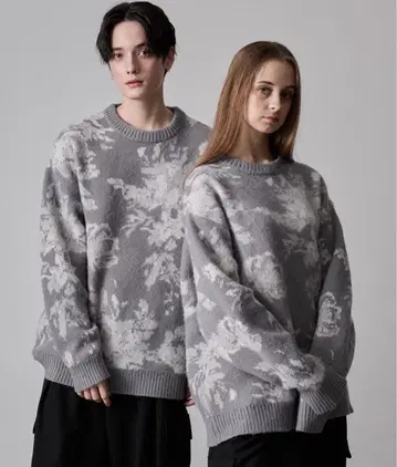 [ CLEL ] 루즈 꽃무늬 자카드 샤기 니트