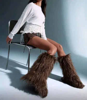 브라운 퍼 롱 부츠