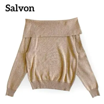 새상품급 Salvon 오프숄더 니트 베이지 긴팔 촉촉 심플 무지