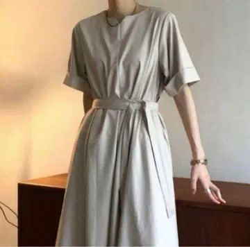 베이지 벨트 포함 롱 원피스 반팔 S 사이즈