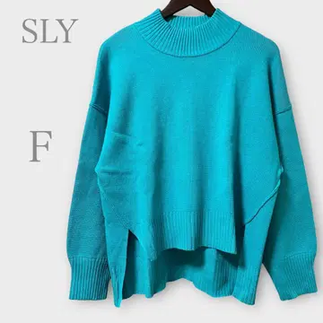 슬라이 하이넥 니트 터콰이즈 블루 F 사이드 슬릿 선명함