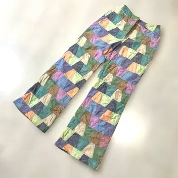 70년대 70년대 패치워크 샴브레이 플레어 팬츠 빈티지