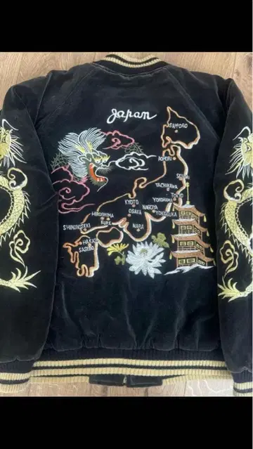 HOUSTON 일본 지도 드래곤 자수 스카잔