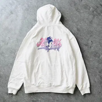 새상품급 지옥락 피스앤애프터 한정판 콜라보 후드티 L 유즈리하 화이트