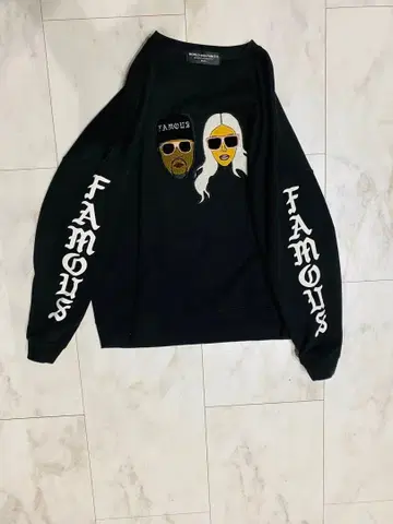 FAMOUS 프린트 블랙 맨투맨 긴팔 트레이닝복