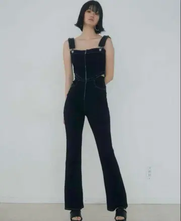 블랙 데님 살로펫 플레어 팬츠