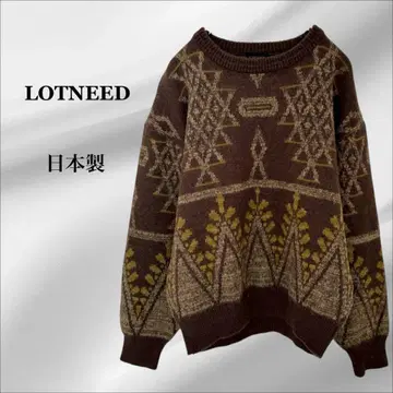 [로트니드] 니트 스웨터 [F] 브라운 기하학 패턴 올 패턴 일본제