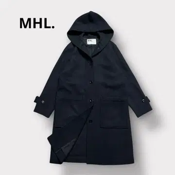 MHL. 울 후디드 코트 롱 네이비