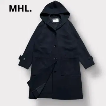 MHL. 울 후디드 코트 롱 네이비