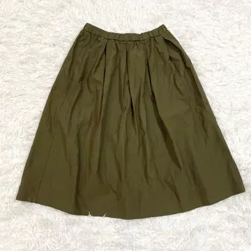 salvon 턱 플레어 스커트 무릎 기장 M 카키 하늘하늘 성숙/러블리