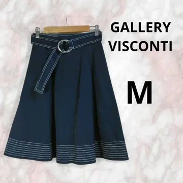 GALLERY VISCONTI 네이비 플레어 스커트 반지 벨트 포함 M