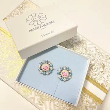 새상품 Liquem 무라카미 다카시 콜라보 플라워 귀걸이 (블루 화이트)
