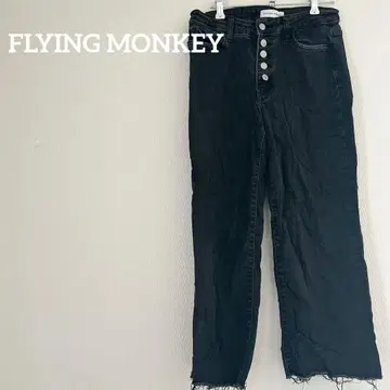 새상품급 FLYING MONKEY 블랙 데님 하이웨스트 데미지 가공