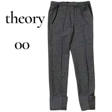 theory 그레이 계열 체크 무늬 테이퍼드 슬랙스 울 100% 턱