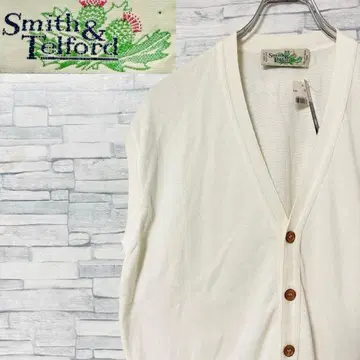 [ 미사용 새상품 ] 스코틀랜드제 코튼 니트 베스트 가디건 화이트