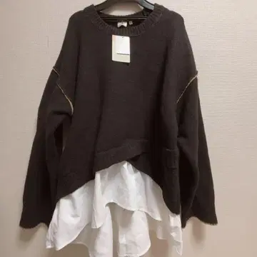 직물 레이어드 니트 풀오버 블랙 L