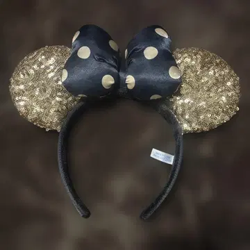 미키 모양 머리띠 골드 라메 블랙 도트