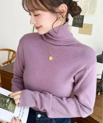 퍼플 터틀넥 니트 긴팔
