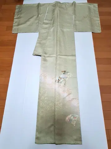 미사용품 순수 실크 금채 호몬기 이중 기모노 재단 완료