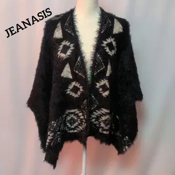미사용 JEANASIS 블랙과 화이트 샤기 숄 코트