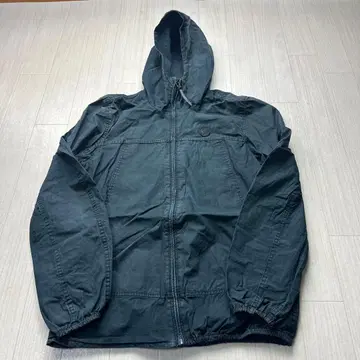 프리티 그린 자켓 네이비 블루 경량 후드 부착 코트 로고