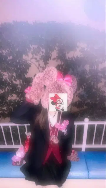 디즈니 팬캡 레오파드 무늬 핑크 리본