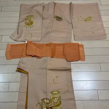 베이지 등롱 자수 호몬기 오비 장식 천