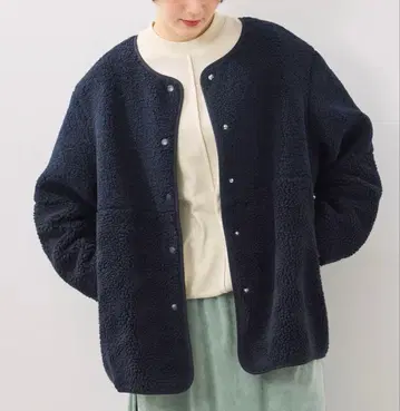 사만사 모스모스 자켓 절개 보아 자켓 네이비