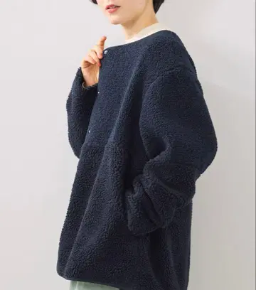 사만사 모스모스 자켓 절개 보아 자켓 네이비