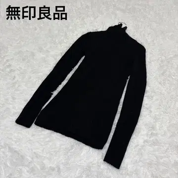 [ MUJI ] 긴팔 리브 니트 블랙 울 L 터틀넥 겨울