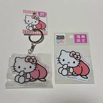 지역 한정 키티 후쿠시마 핑크 체크 복숭아 피치 FUKUSHIMA