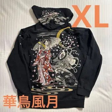 화조풍월 자수 여성용 일본풍 후드티