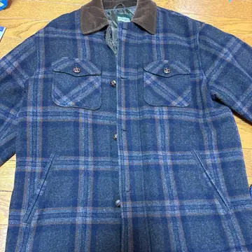 울 혼방 네이비 체크 자켓