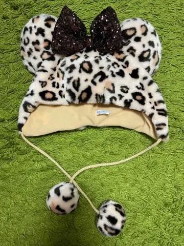 도쿄 디즈니 리조트 레오파드 무늬 귀도리 모자