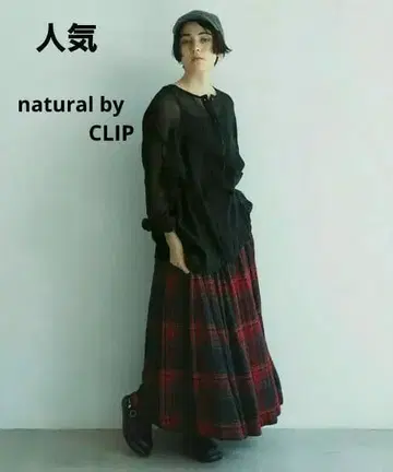 3회 착용 [natural by clip] 린넨 레이온 체크 개더 스커트