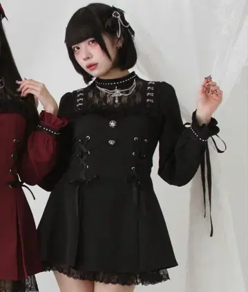 DearMyLove 십자가 체인 초커풍 레이스업 원피스