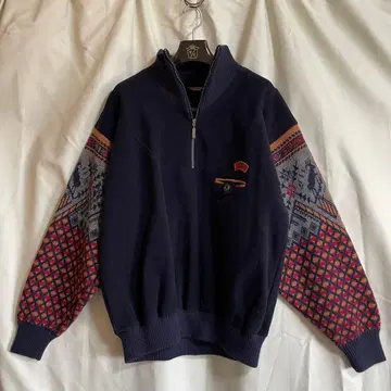SONDRE 노르딕 무늬 하프 지퍼 니트 울 L~XL 상당