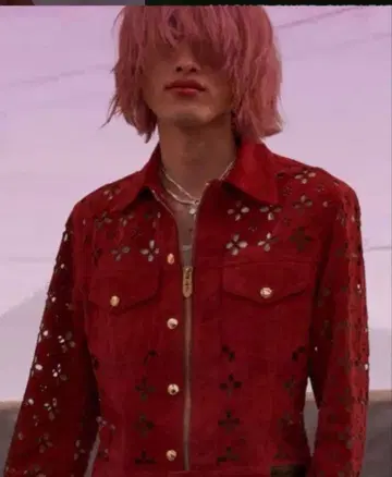 MASU FLOWER-CUT LEATHER TRUCKER JACKET