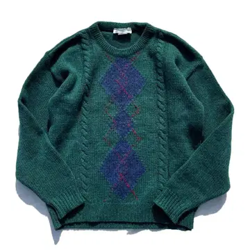 [ 80s ] 영국산 STEWARTS 아가일 무늬 울 니트 그린 L