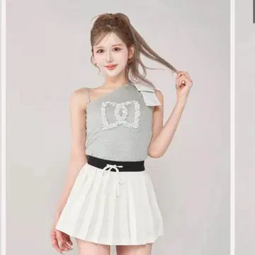 다리치 빅 리본 원숄더 상의 그레이 택 포함 새상품