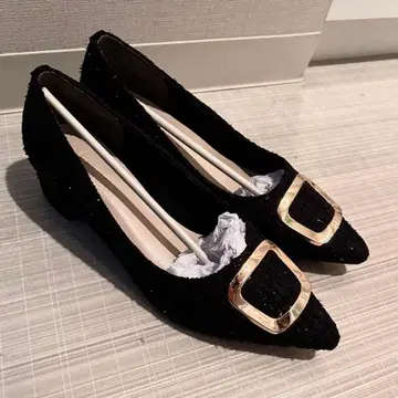 Vivian 블랙 트위드 펌프스 골드 버클 4cm 힐 L 사이즈