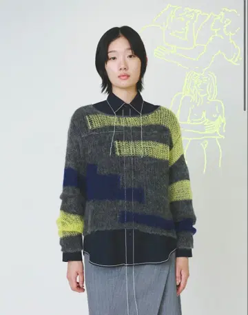 soduk patchwork knit tops / gray