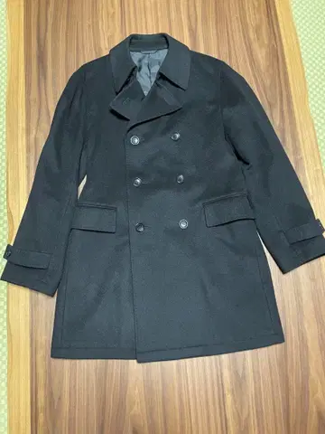 남성용 울 더블 버튼 피코트 블랙 울 코트 울 100% M 사이즈