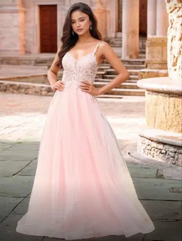 핑크 자수 A라인 드레스