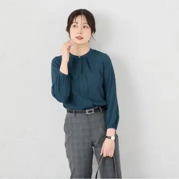 AOKI 9부 소매 2Way 턱 블라우스 그린