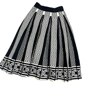 TRUBE 기하학 패턴 니트 플리츠 롱 스커트 신축성 엘레강트