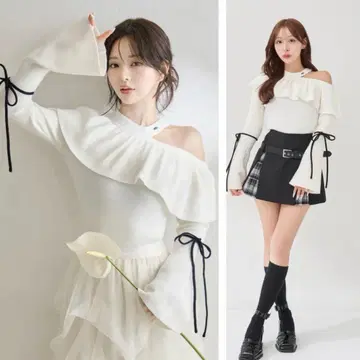 새상품 미개봉 Darich 벨 슬리브 프릴 니트탑 IVO